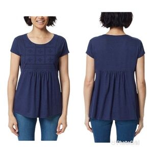 Gloria Vanderbilt Top Women Small NEW Blue Peplum Embroidered Short Sleeves